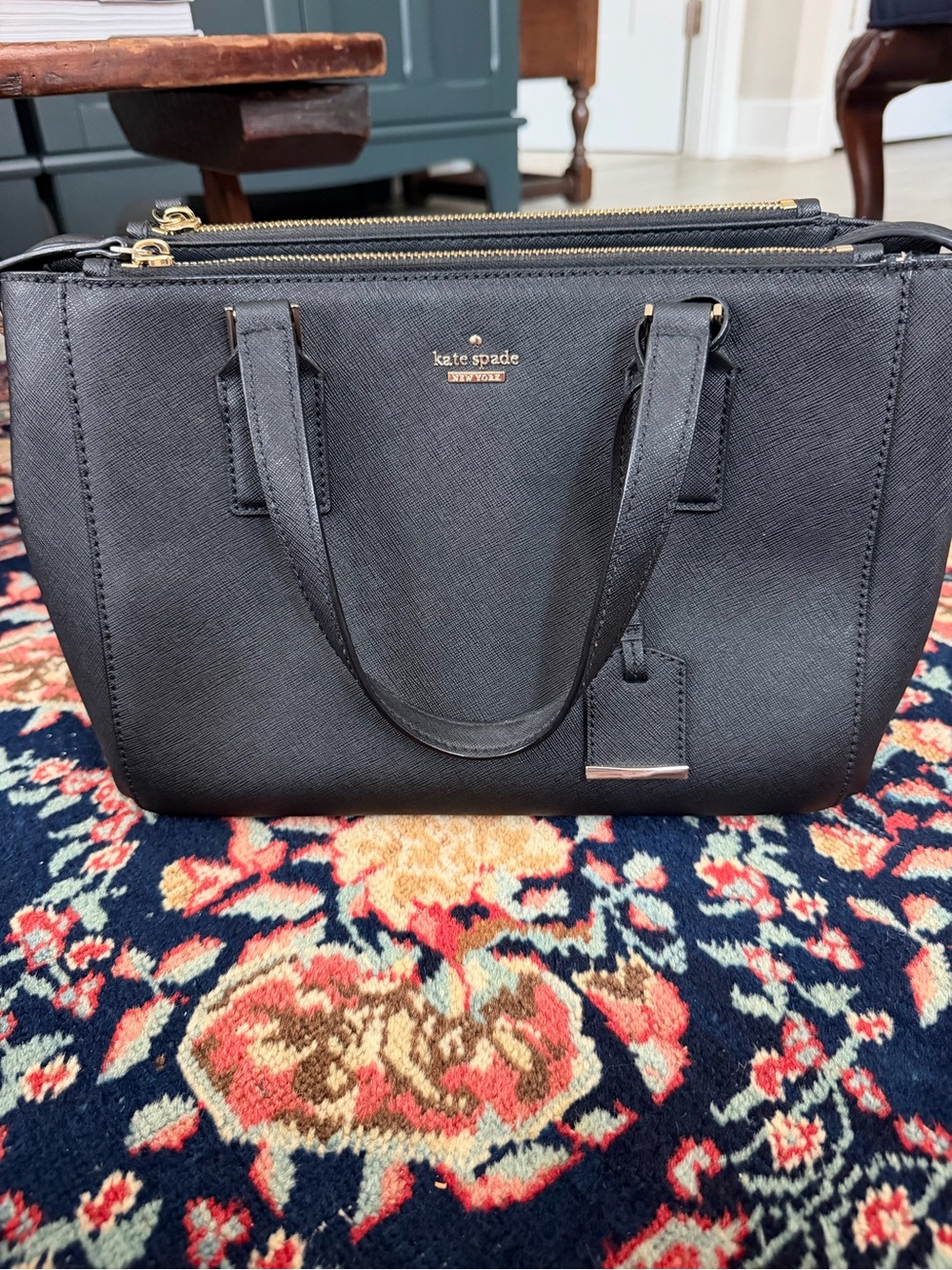kate spade Black Saffiano Leather Double-Zip Satchel